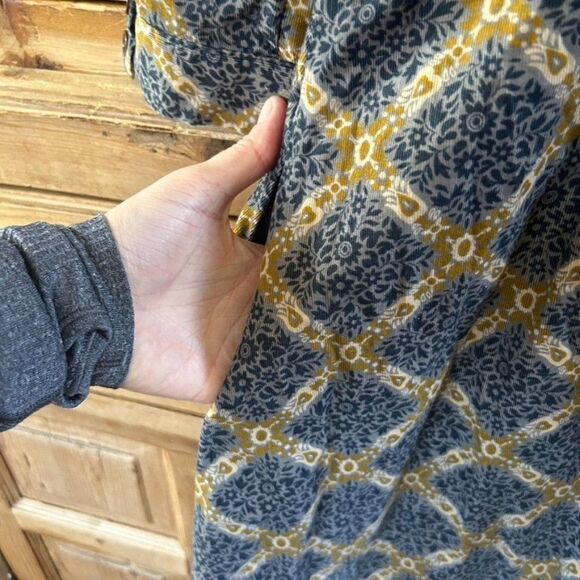 Womens Maeve 8 Button Front Shirt Dress Collared Pattern Blue Gray Yellow Anthro - Picture 10 of 11